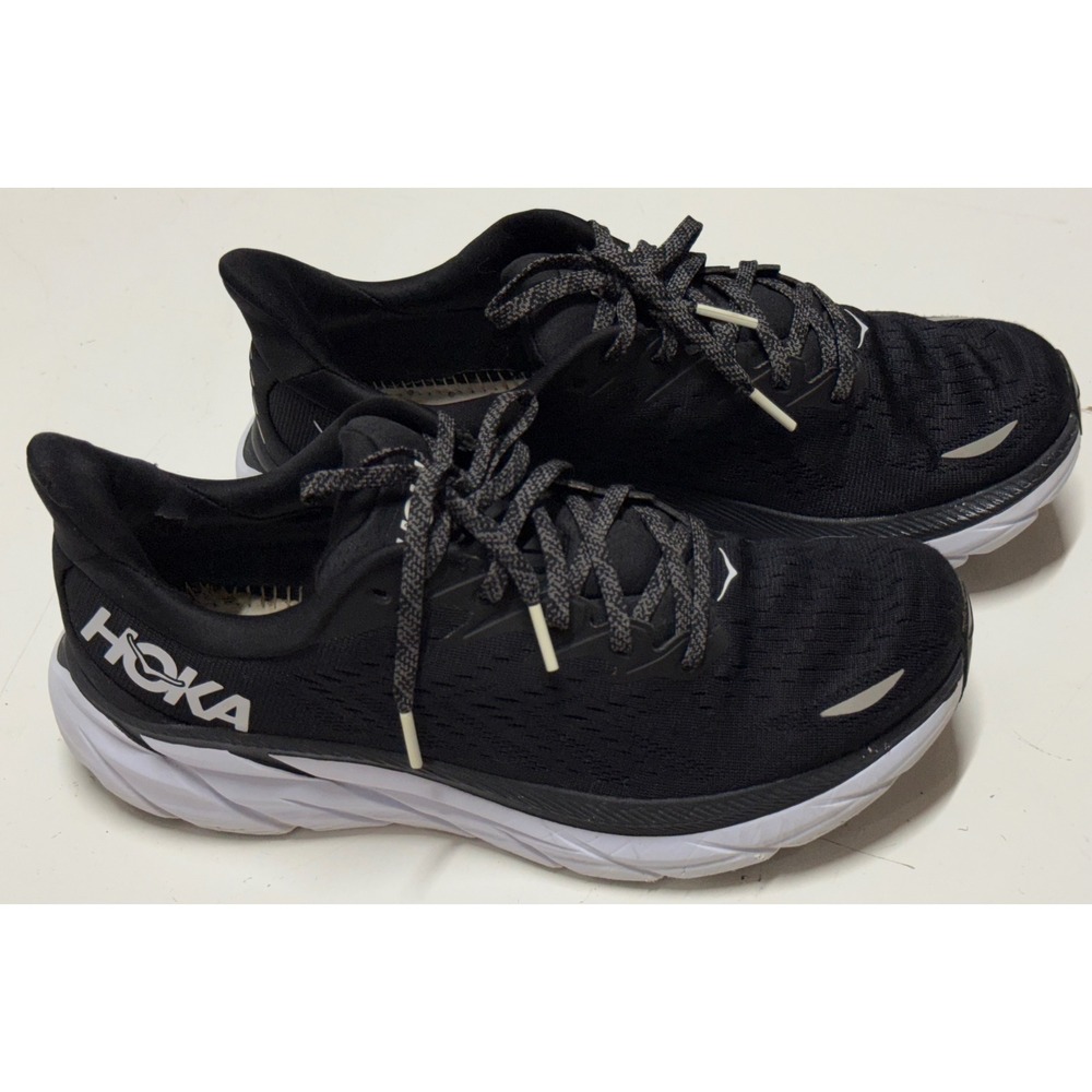 Hoka One One Clifton 8 Womens Running Shoes Black White 1119394‎ BWHT Size 9 B